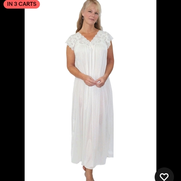 Shadowline Other - Shadowline Lace Cap Elegant Ivory Nylon Nightgown Size Small